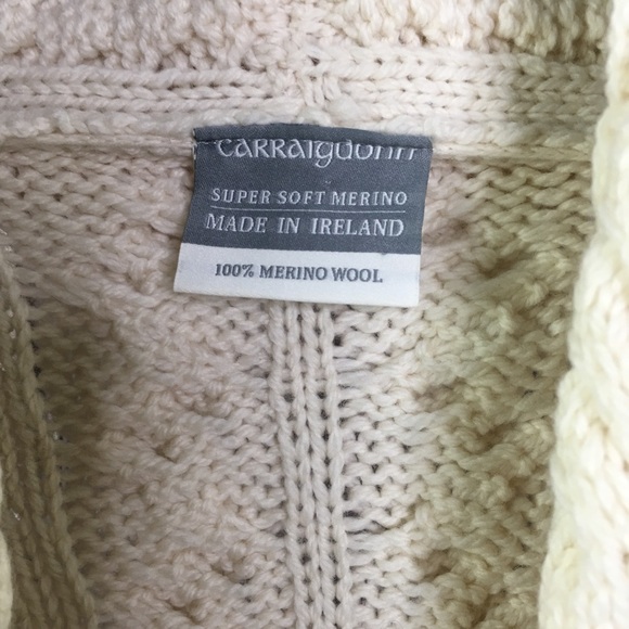 🍀CARRAIGDONN🍀 Merino Wool Ivory Cardigan Sweater 1242 - Picture 2 of 5
